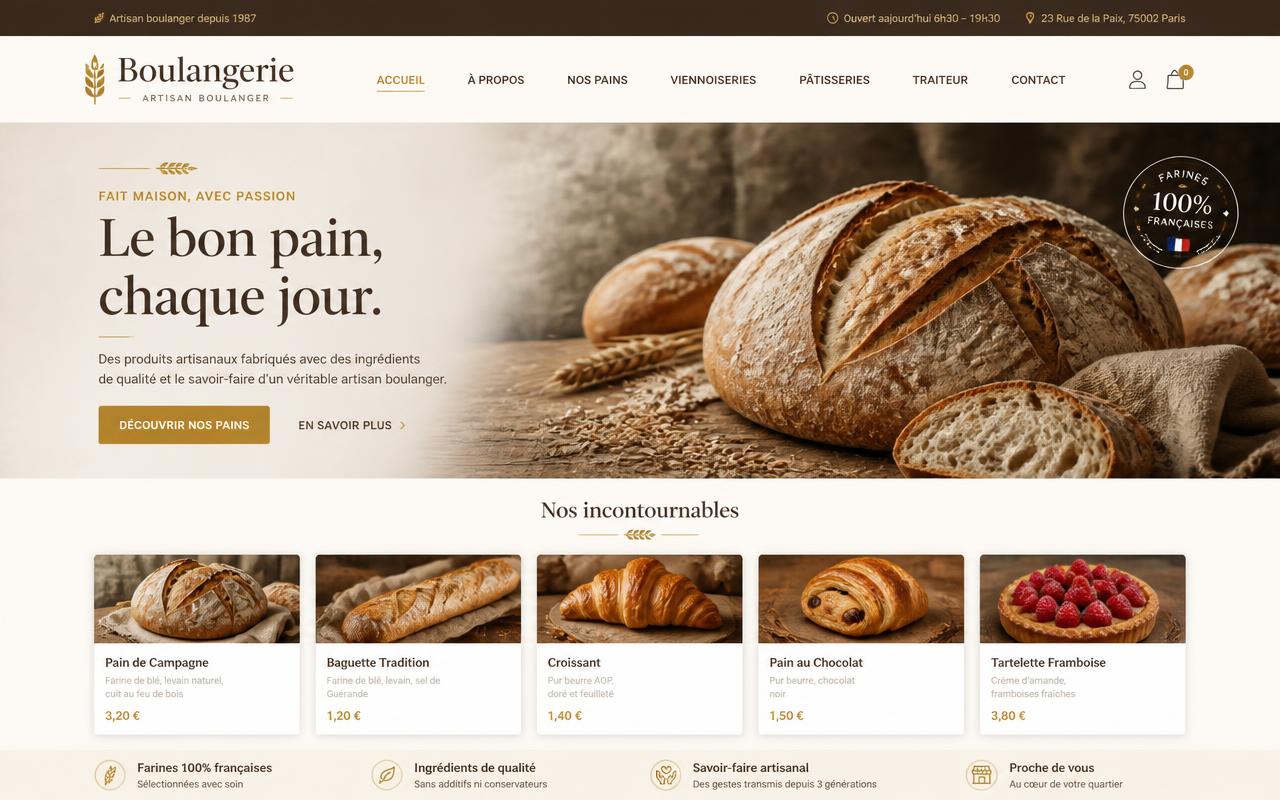 Maquette de site web pour une boulangerie artisanale