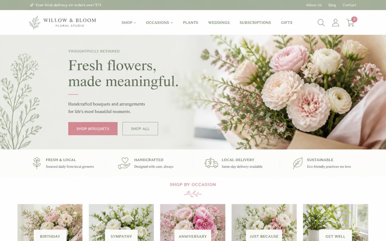 Maquette de site web pour une fleuriste