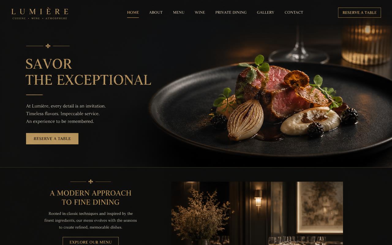 Maquette de site web pour un restaurant gastronomique